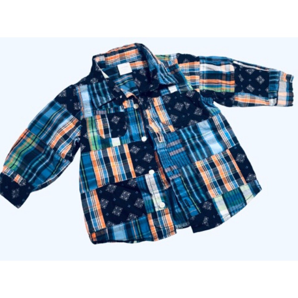 Baby Gap Boys 6-12 Mos Madras Plaid Patchwork Vintage-Style Button Shirt
